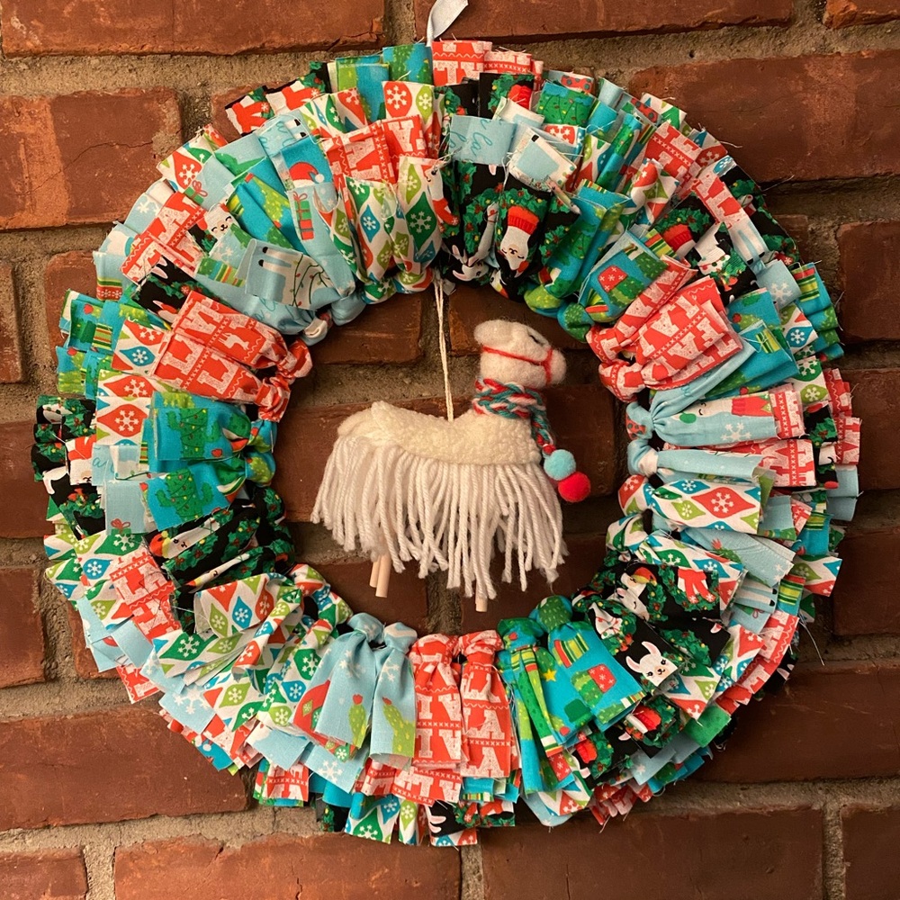 Christmas Llama Rag Wreath
